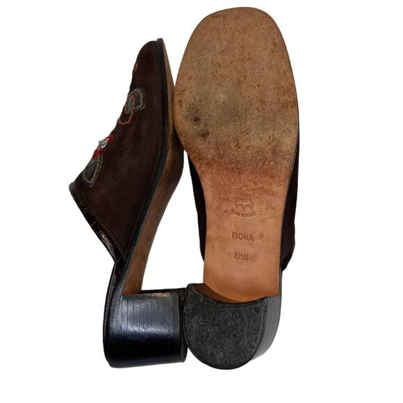 Brighton Fiona Mules Size 8.5N Brown Leather Embroidered Floral Nubuck Suede - Picture 8 of 16